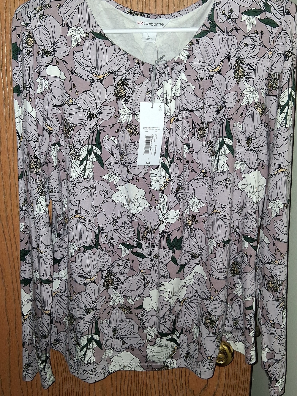 Liz Claiborne Lavender Floral Long Sleeve Blouse New